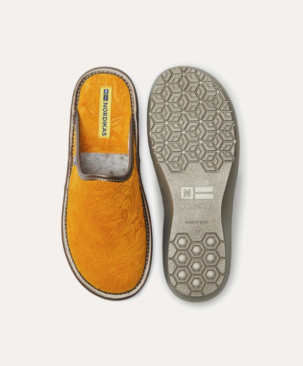 nordikas ZAPATILLAS DE CASA MUJER PIEL DAMASCO MOSTAZA Ofertas especiales