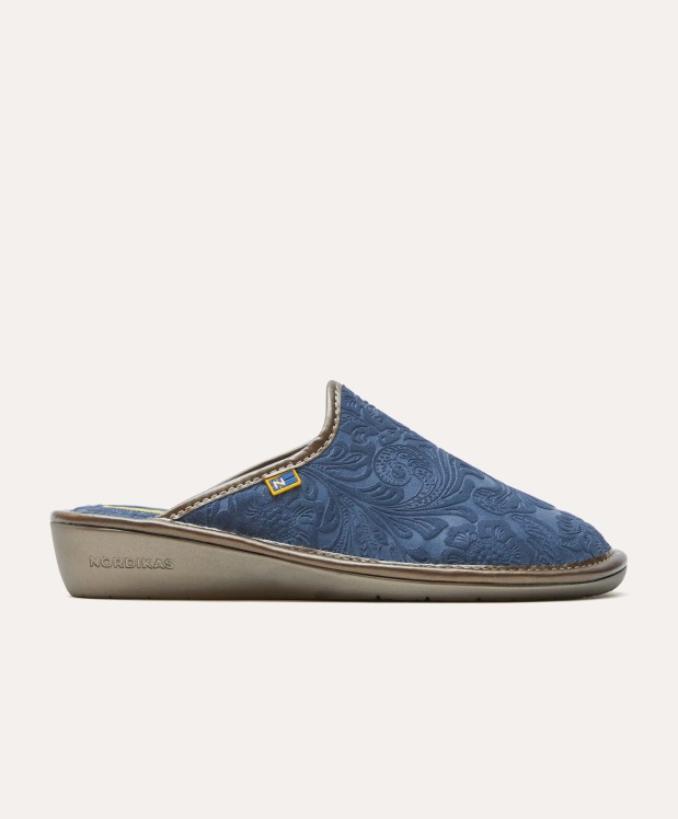 nordikas ZAPATILLAS DE CASA MUJER PIEL DAMASCO JEANS Grandes ahorros