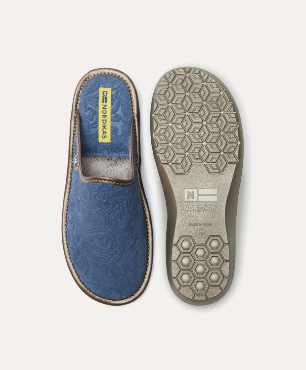 nordikas ZAPATILLAS DE CASA MUJER PIEL DAMASCO JEANS Grandes ahorros