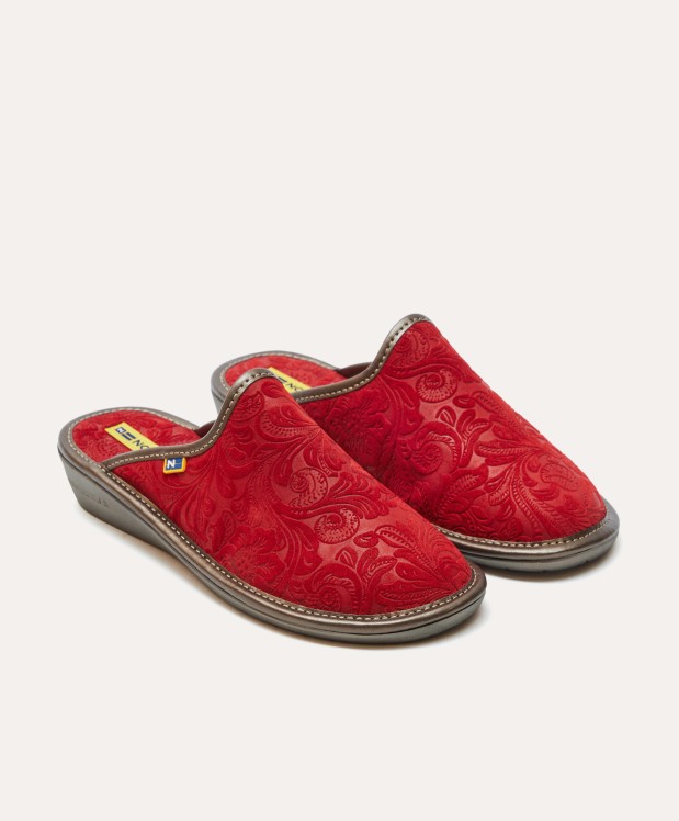nordikas ZAPATILLAS DE CASA MUJER PIEL DAMASCO ROJO Rebajas de fin de temporada