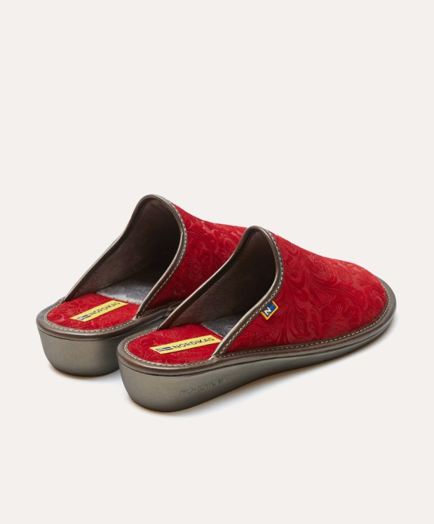 nordikas ZAPATILLAS DE CASA MUJER PIEL DAMASCO ROJO Rebajas de fin de temporada