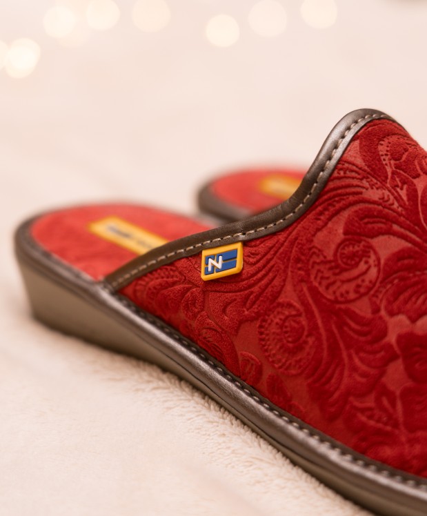 nordikas ZAPATILLAS DE CASA MUJER PIEL DAMASCO ROJO Rebajas de fin de temporada