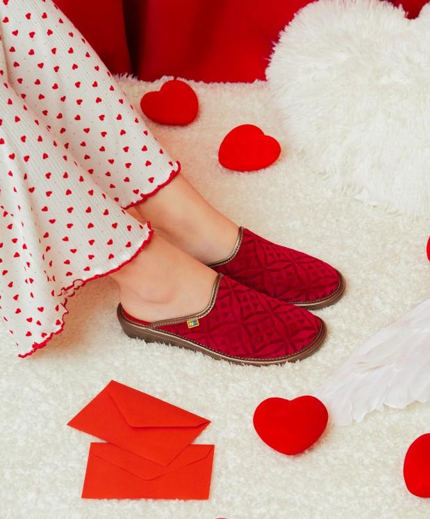 nordikas ZAPATILLAS DE CASA MUJER TERCIOPELO ROJO Rebajas de fábrica