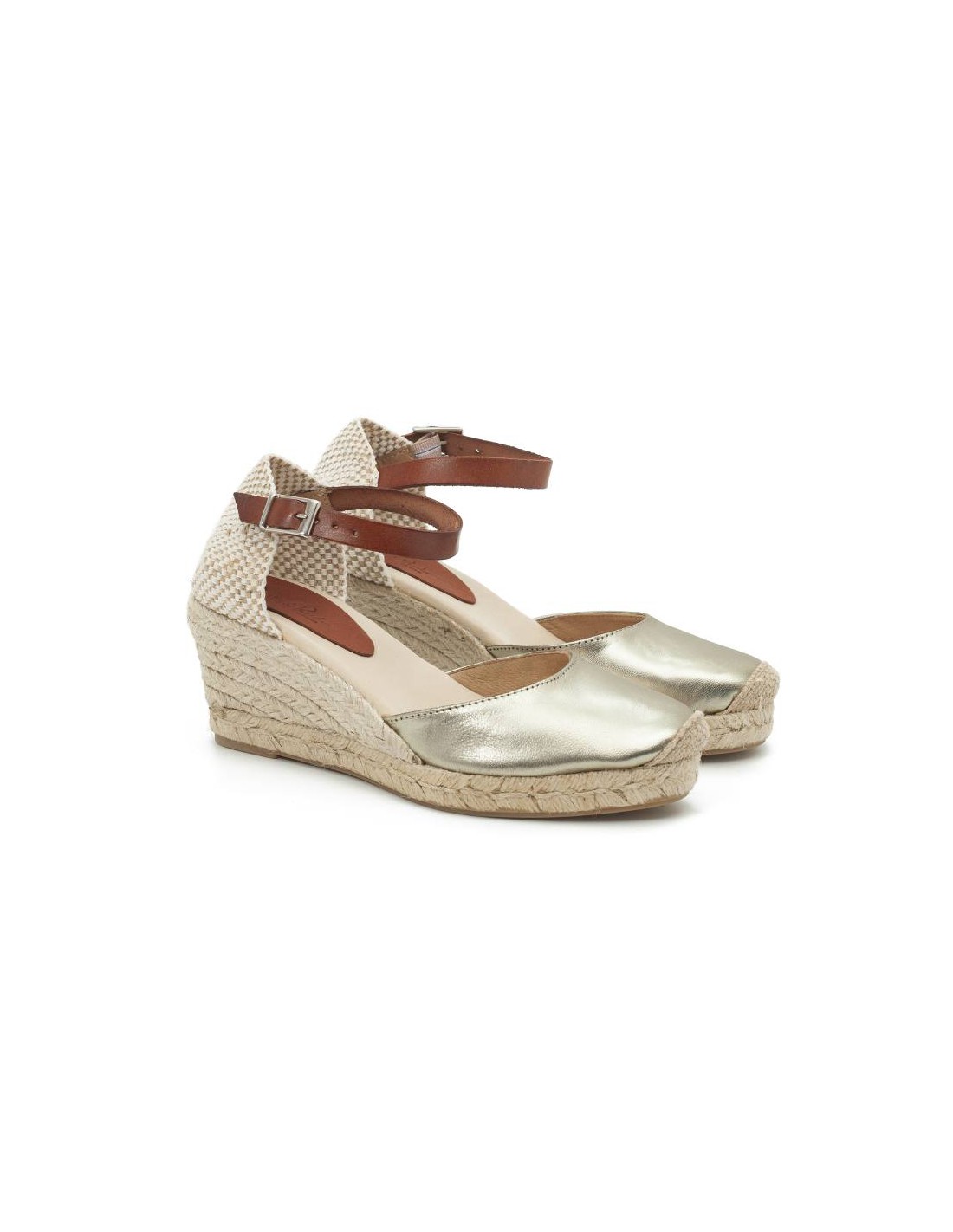 ortiz & reed Alpargatas de mujer de ante y piel liso color blanco W-NATANA-CHAMPAGNE