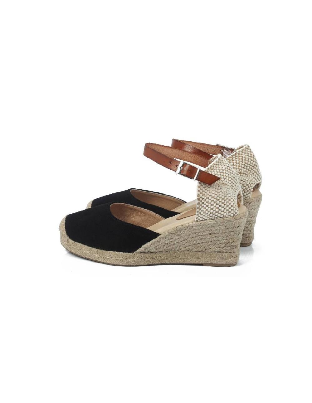 ortiz & reed Alpargatas de mujer de ante y piel liso color negro W-AITANA-NEGRO Outlet