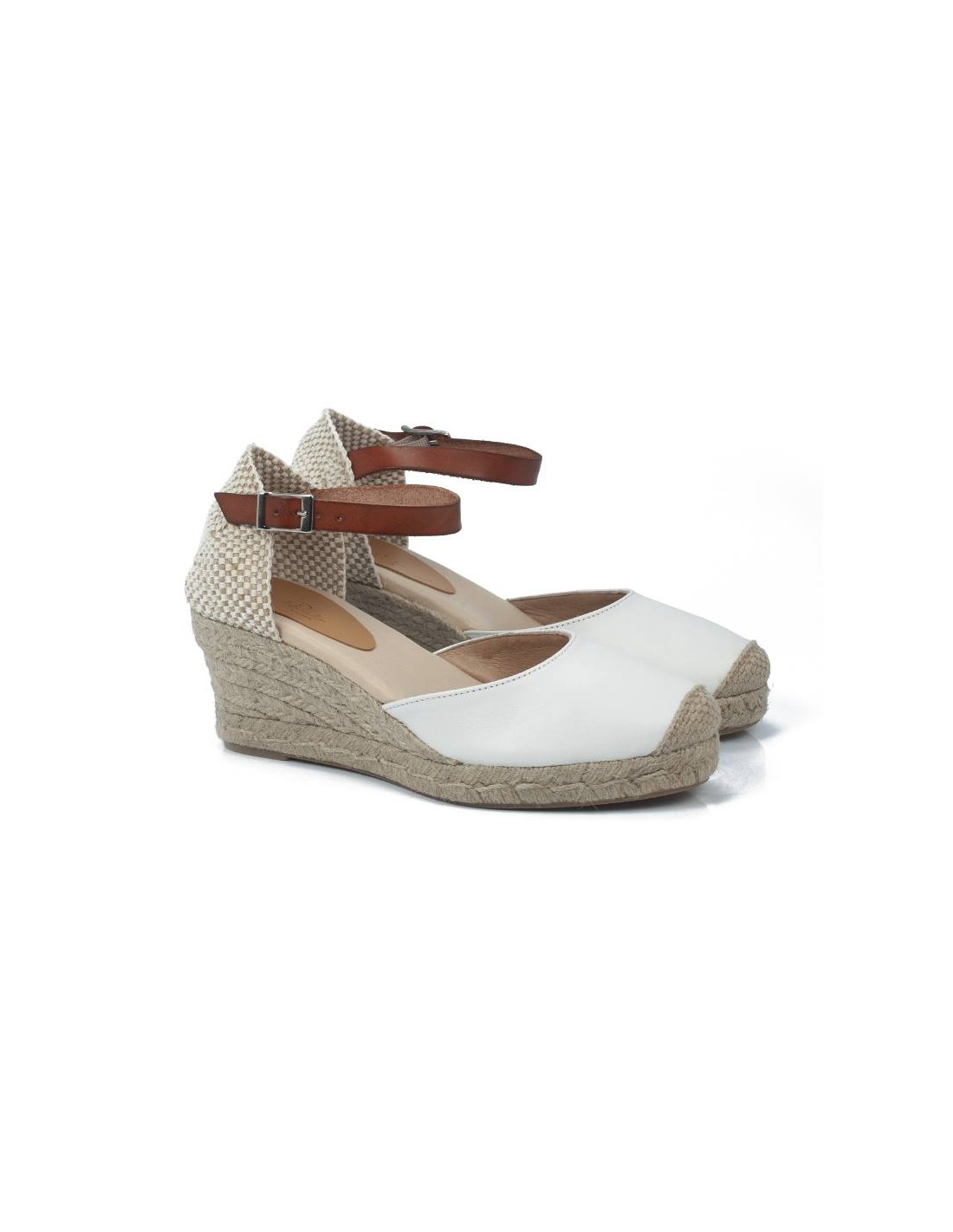 ortiz & reed Alpargatas de mujer de piel liso color blanco W-AITANA-HIELO