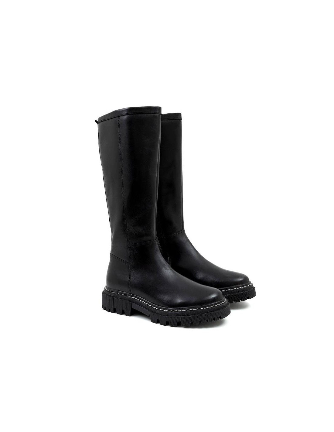 ortiz & reed Botas de mujer de piel con costura en contraste color negro W-ORELO-NEGRO