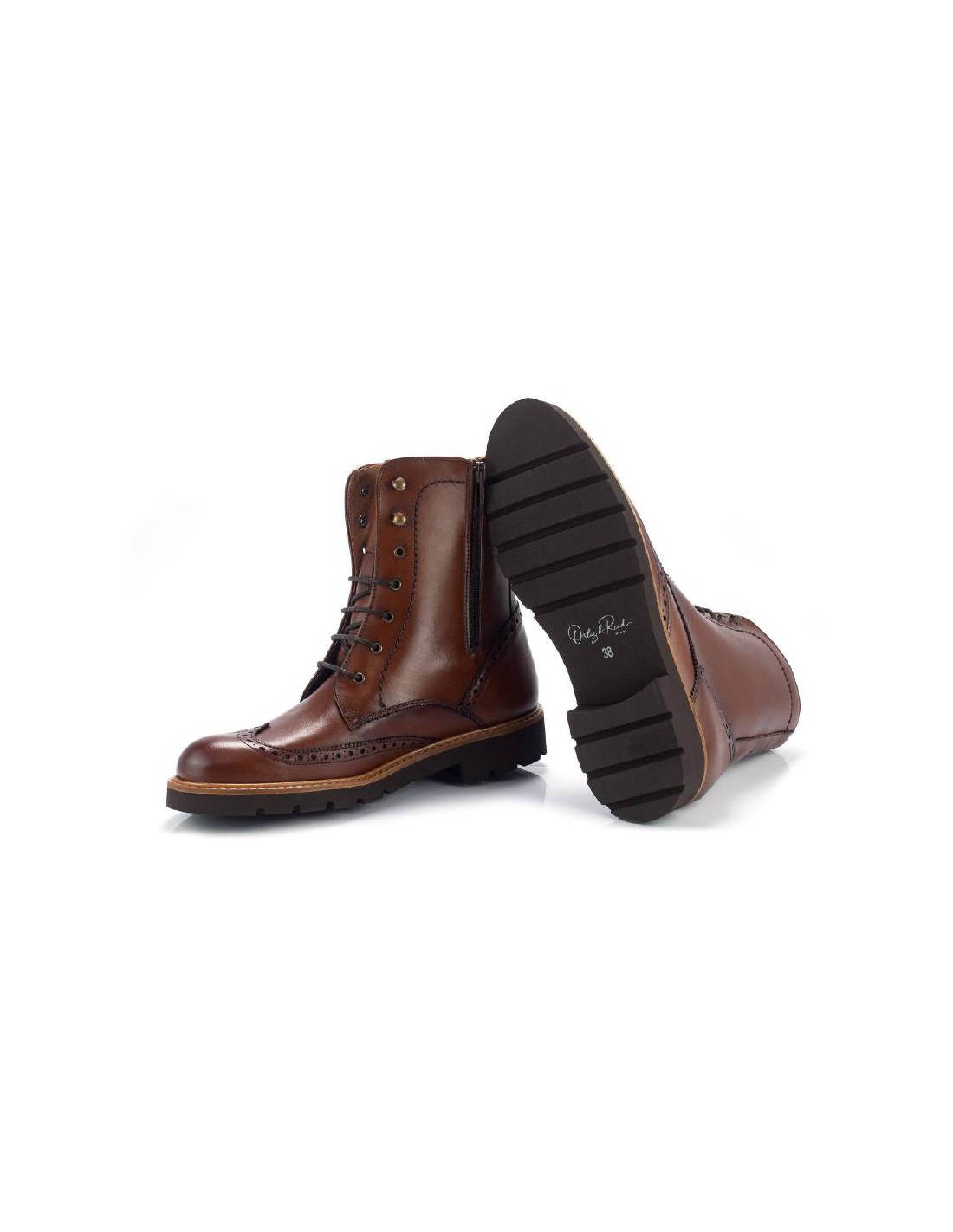 ortiz & reed Botines de mujer de piel con cordón de piel color cuero W-CABRILE-CUERO Oferta especial