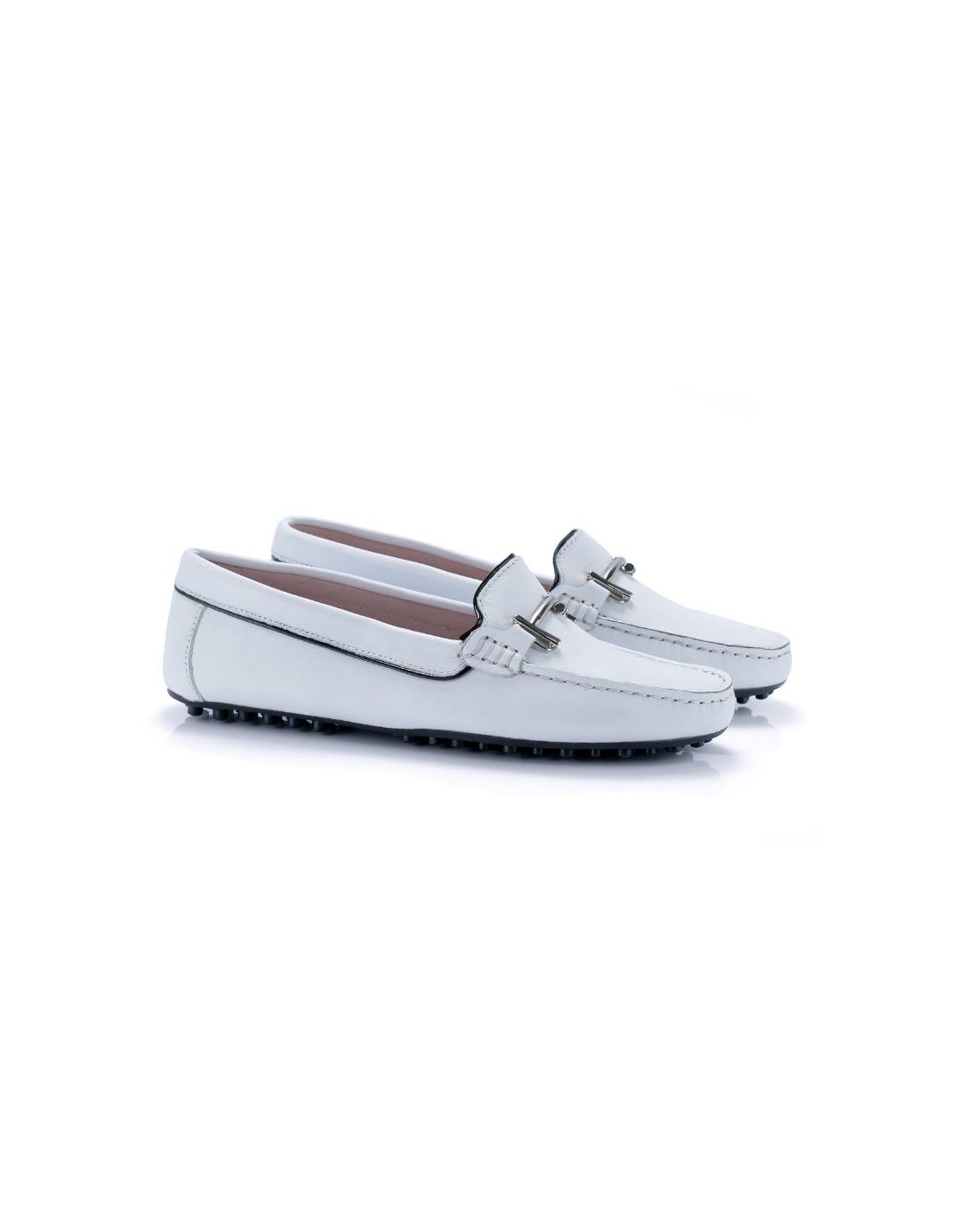 ortiz & reed Mocasines de mujer de piel con hebilla color blanco W-SARENOR-BLANCO