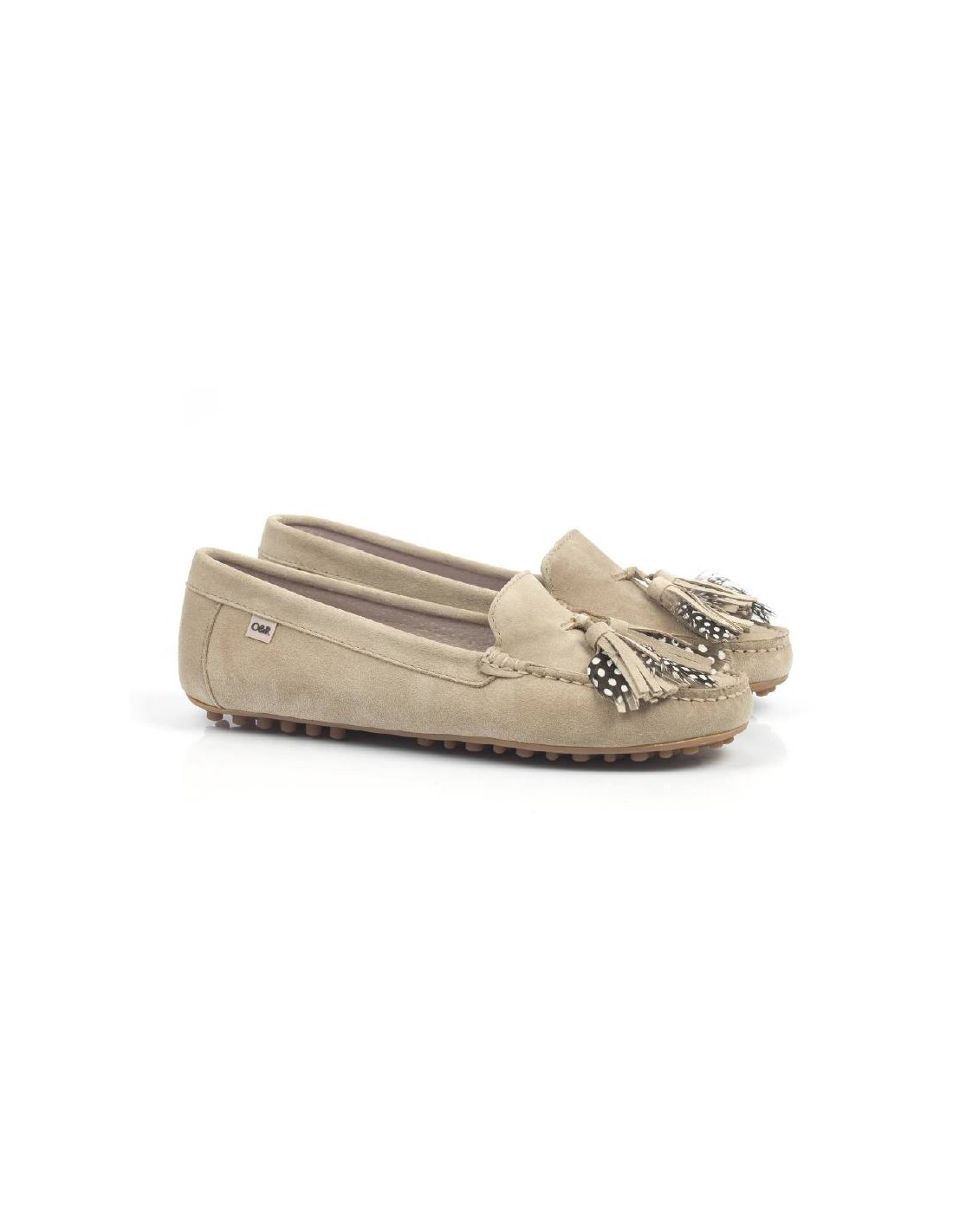 ortiz & reed Mocasines de mujer de ante con borlas color beige W-SEPLUM-BEIGE Libre de impuestos