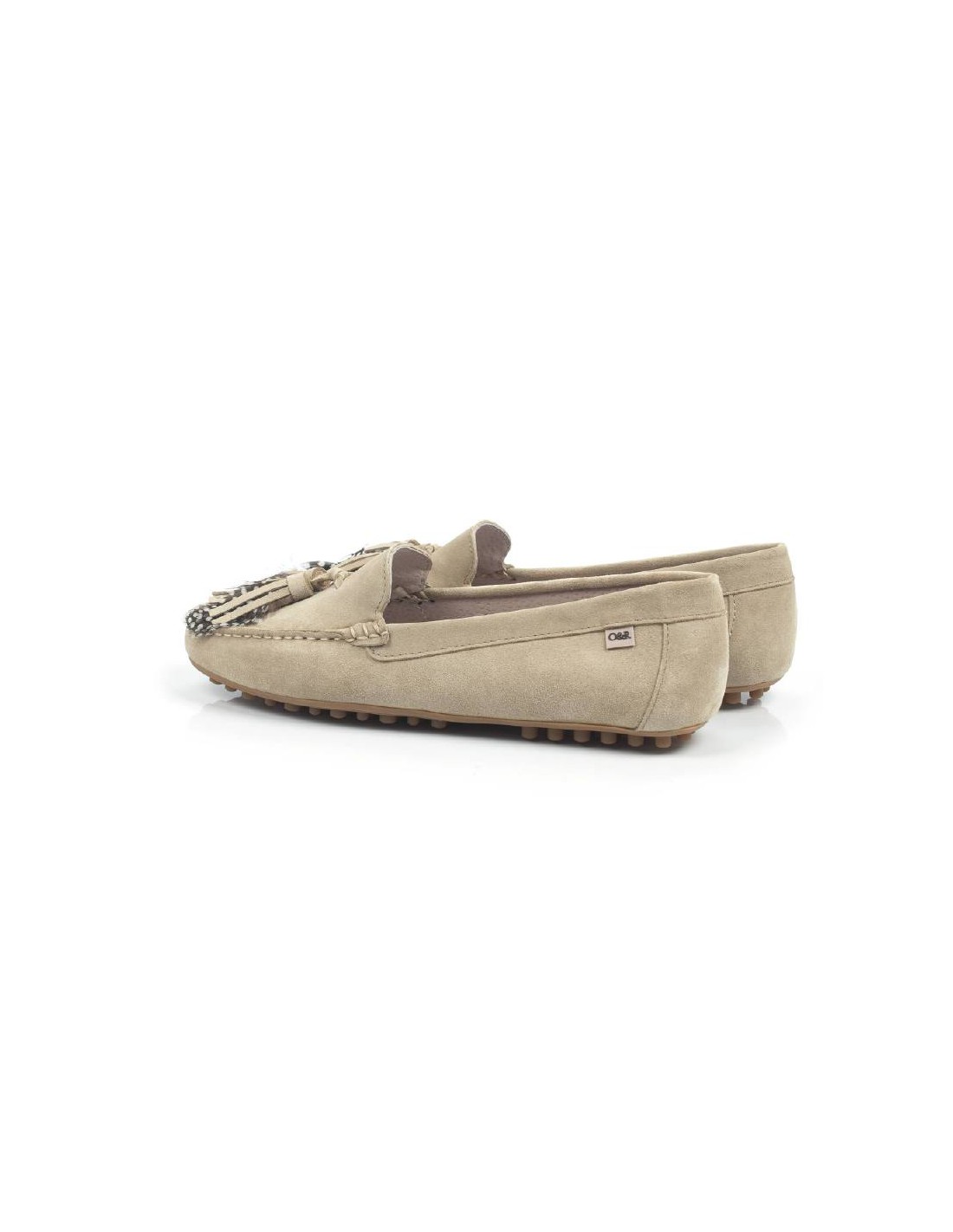 ortiz & reed Mocasines de mujer de ante con borlas color beige W-SEPLUM-BEIGE Libre de impuestos