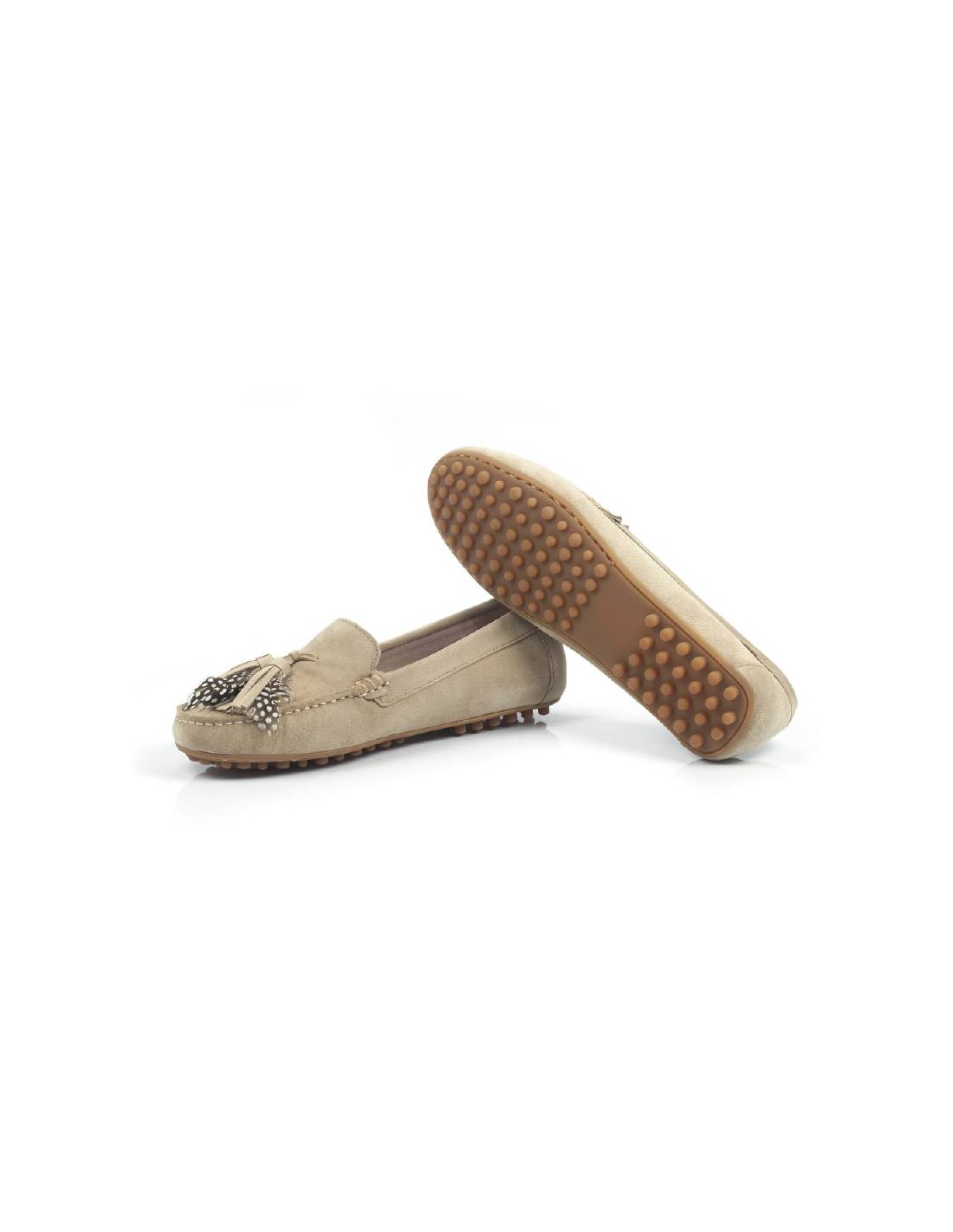 ortiz & reed Mocasines de mujer de ante con borlas color beige W-SEPLUM-BEIGE Libre de impuestos