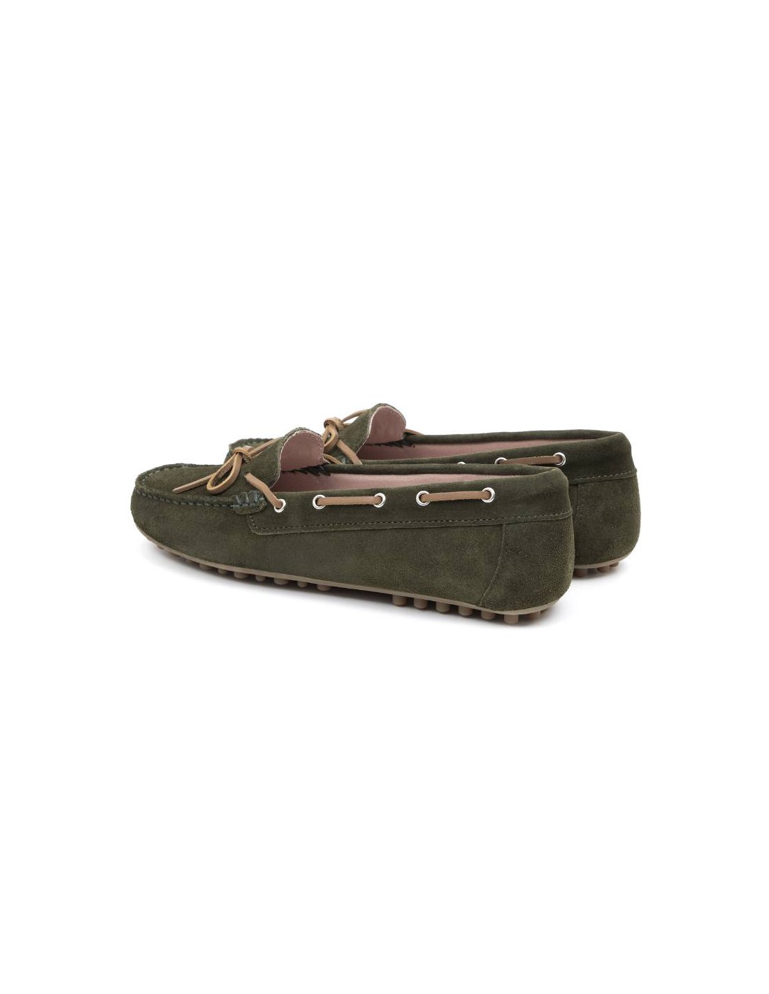 ortiz & reed Mocasines de mujer de ante con cordón de piel color verde W-SIRON-MUSGO 2025