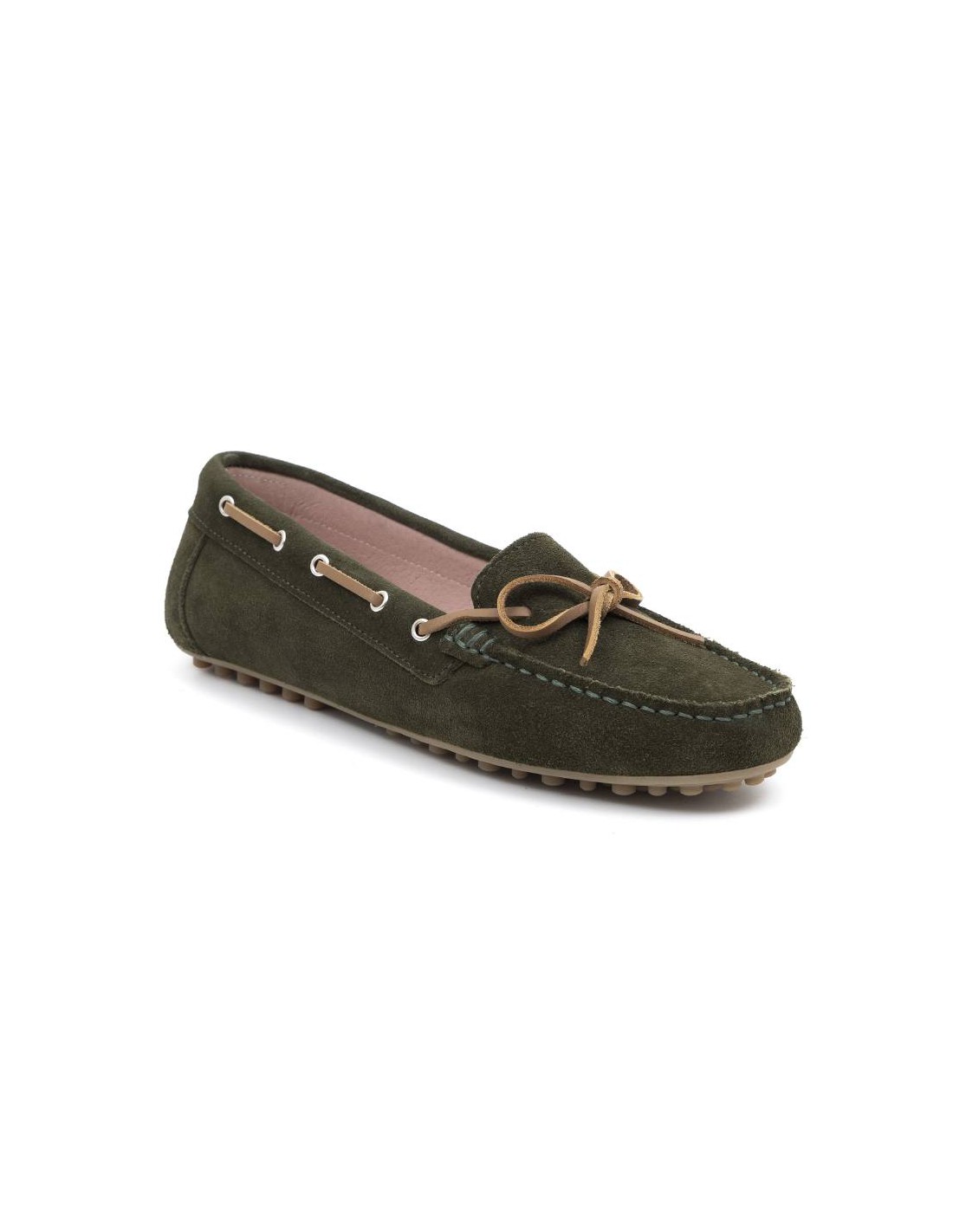 ortiz & reed Mocasines de mujer de ante con cordón de piel color verde W-SIRON-MUSGO 2025
