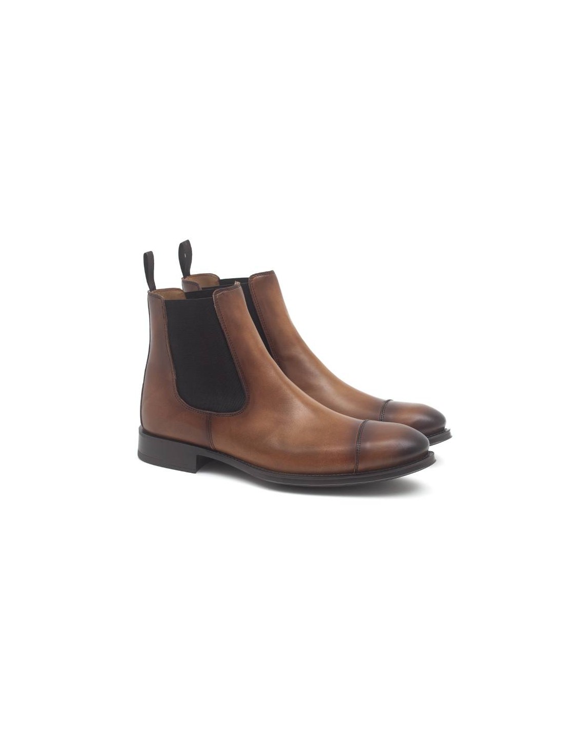 ortiz & reed Botínes Chelsea de piel con elástico lateral color cuero MONTRELO-CAMEL