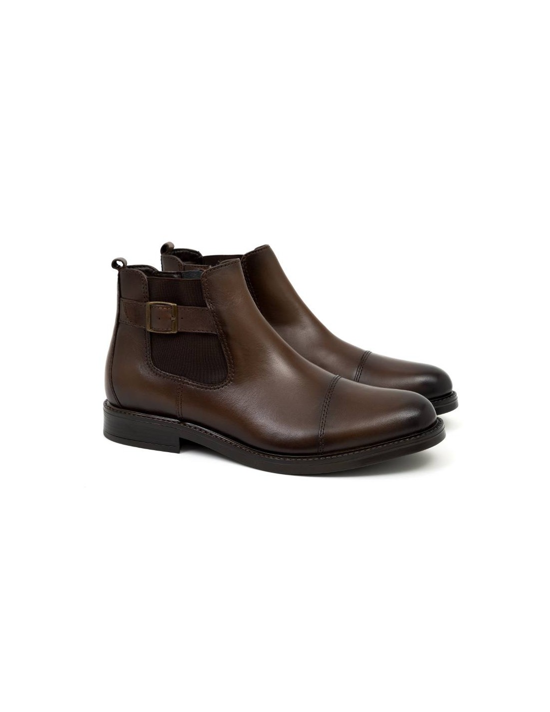 ortiz & reed Botínes Chelsea de piel con hebilla color marrón BREBUCK-BROWN