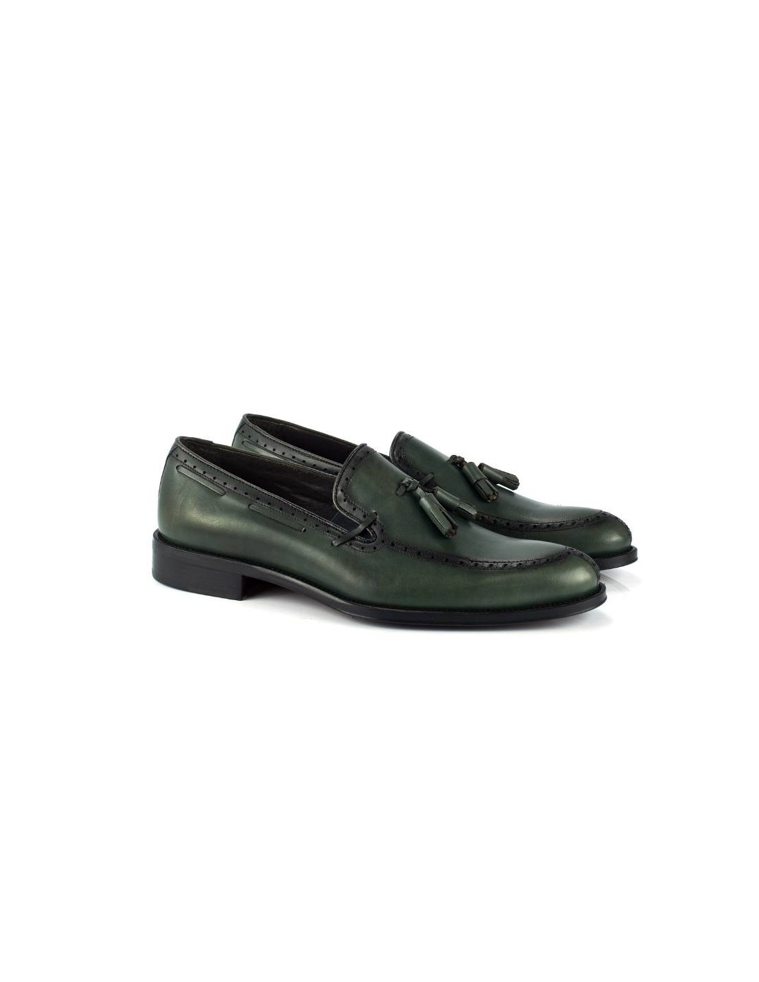 ortiz & reed Mocasín de piel con borlas color verde LUDEN-FORESTA