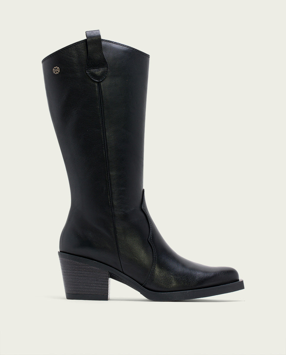 ﻿porronet BOTAS COWBOY DE PIEL NEGRA CON CREMALLERA HELGA