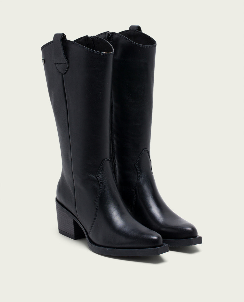 ﻿porronet BOTAS COWBOY DE PIEL NEGRA CON CREMALLERA HELGA Oferta especial de fábrica