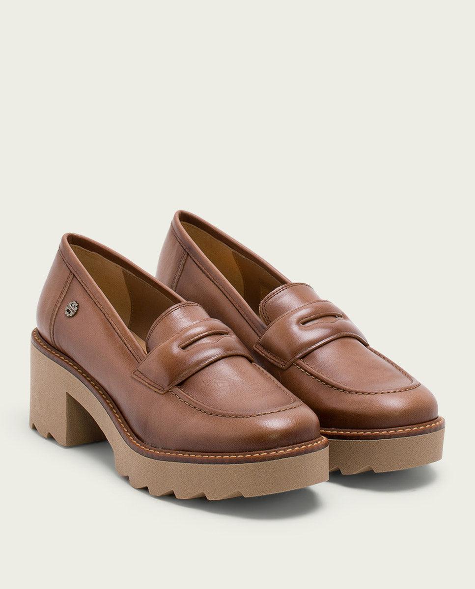 porronet MOCASINES DE PIEL CON TACÓN TAUPE MABEL Libre de impuestos