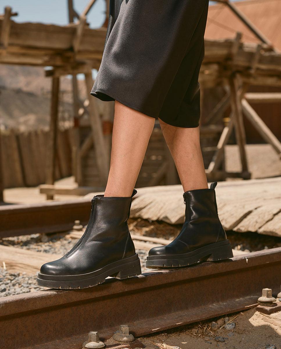 porronet BOTINES TRACK NEGROS PIEL CON CREMALLERA NALA Rebajas de fin de temporada