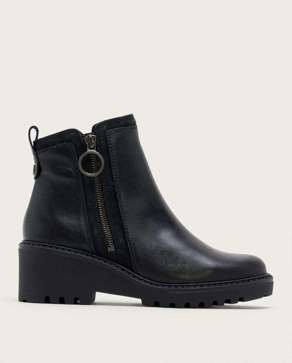 porronet BOTINES DE PIEL CON CUÑA Y CREMALLERA NEGRO LEONA