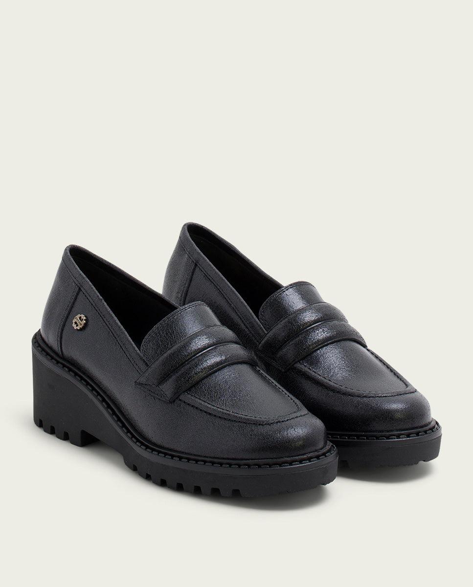 porronet MOCASINES DE PIEL CON CUÑA NEGRA LARI Rebajas