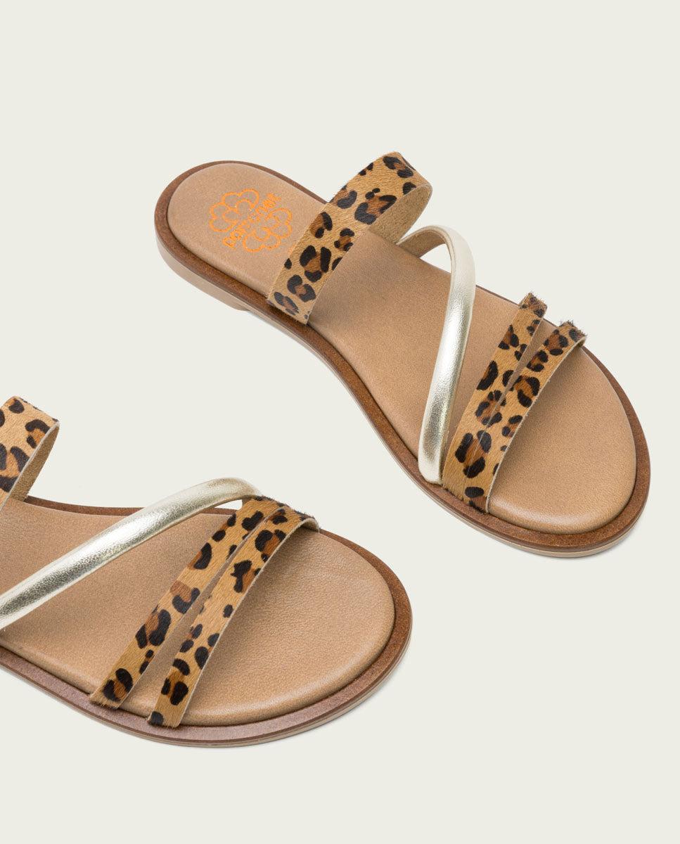 porronet SANDALIA PLANA PIEL ANIMAL PRINT CAREY Ventas relámpago