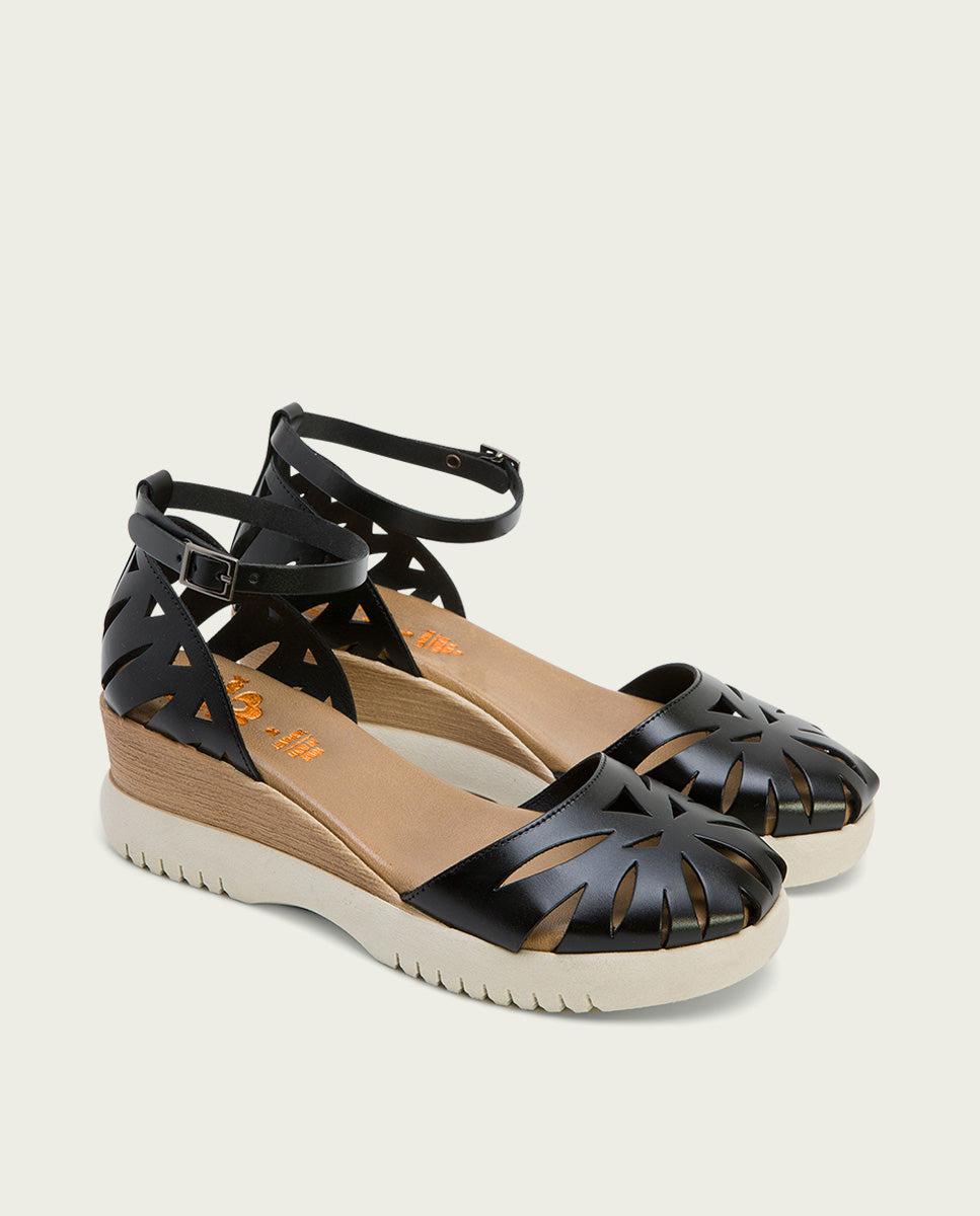 porronet SANDALIA CUÑA PIEL NEGRA EBBA Mejor oferta