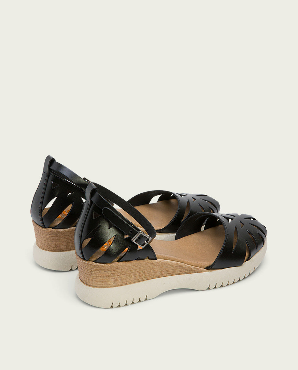 porronet SANDALIA CUÑA PIEL NEGRA EBBA Mejor oferta