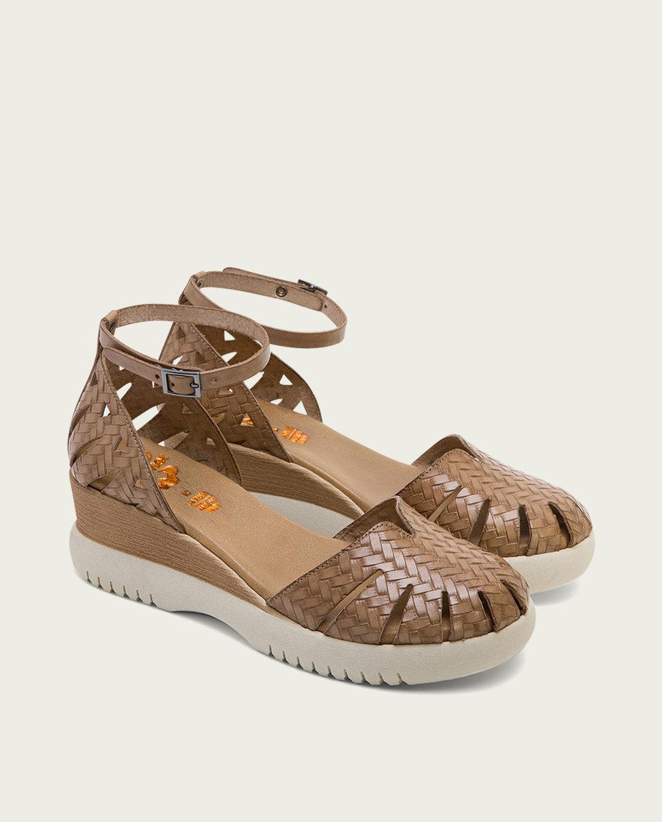 porronet SANDALIA CUÑA PIEL TAUPE EDNA Rebajas online