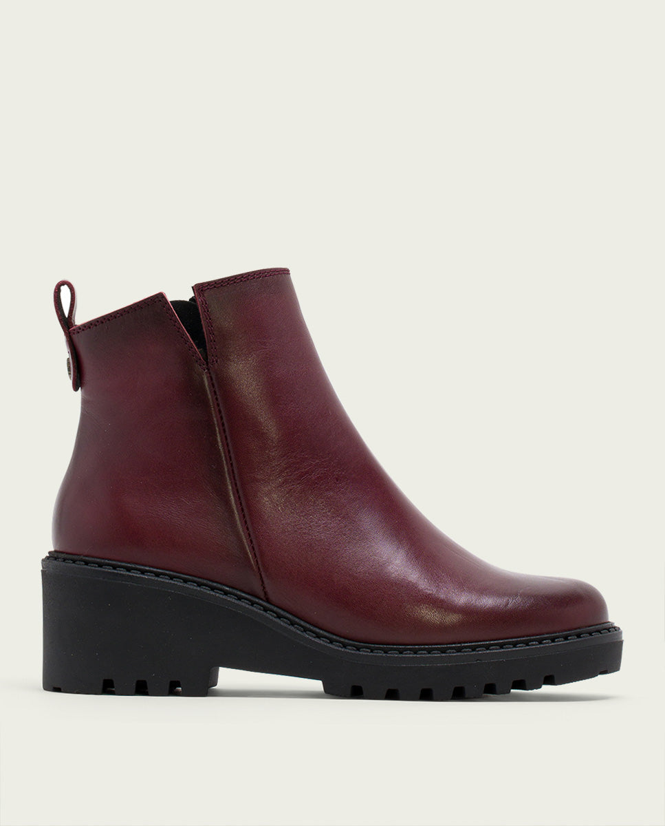 porronet BOTINES DE PIEL CON CUÑA Y CREMALLERA BURDEOS LETHA