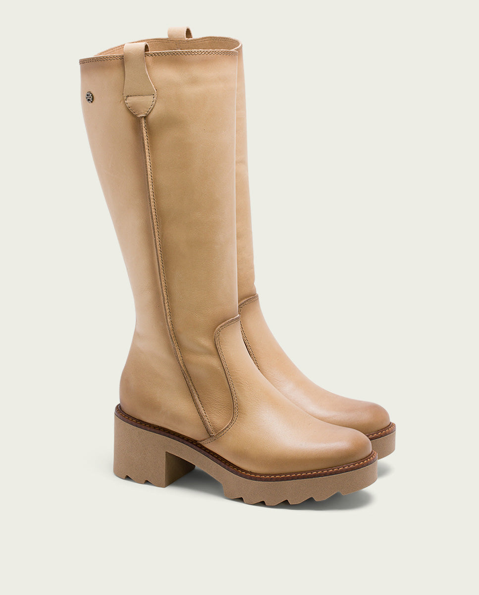 porronet BOTAS DE PIEL CON CREMALLERA CAMEL MAYRA Superdescuento