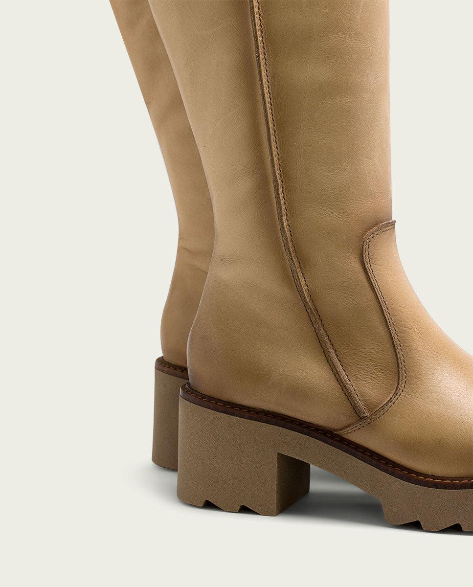 porronet BOTAS DE PIEL CON CREMALLERA CAMEL MAYRA Superdescuento