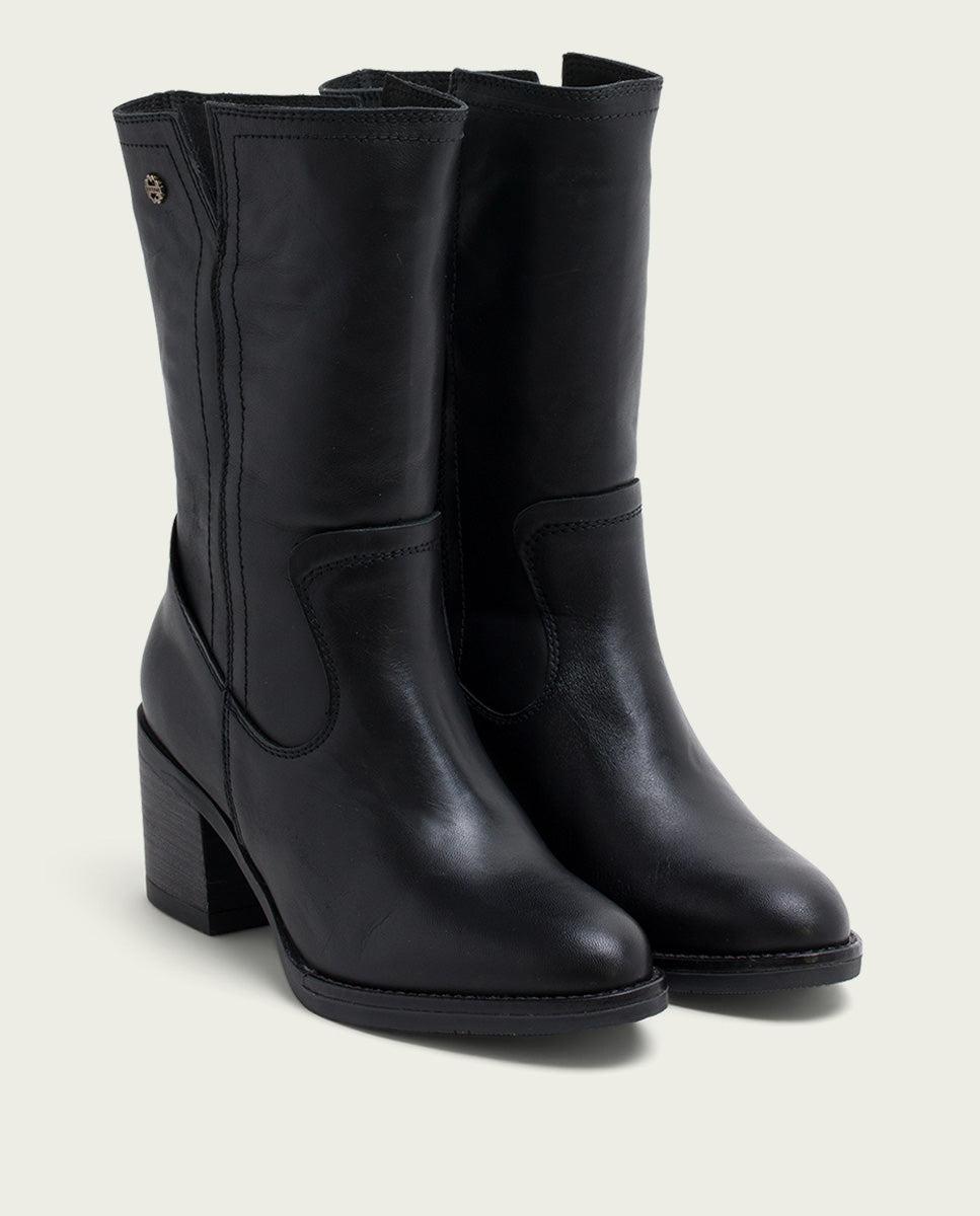 porronet BOTAS DE PIEL NEGRA CON CREMALLERA JANIA Outlet online