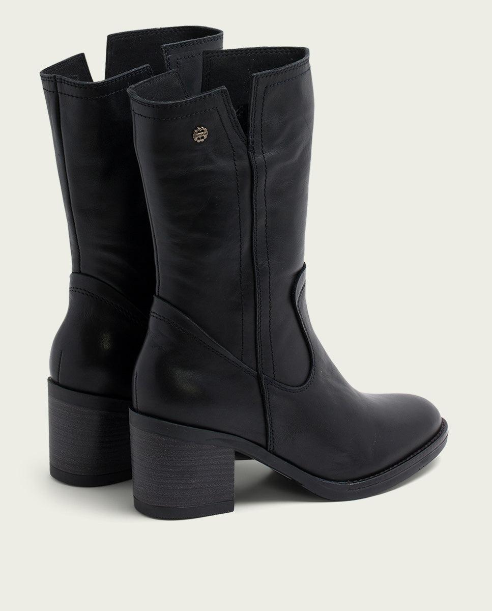 porronet BOTAS DE PIEL NEGRA CON CREMALLERA JANIA Outlet online
