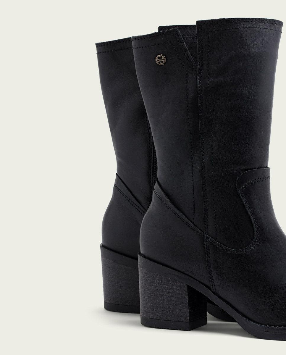 porronet BOTAS DE PIEL NEGRA CON CREMALLERA JANIA Outlet online