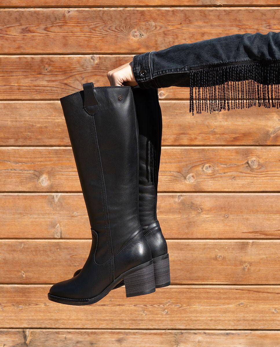 porronet BOTAS DE PIEL NEGRA CON CREMALLERA JEMMA Rebajas