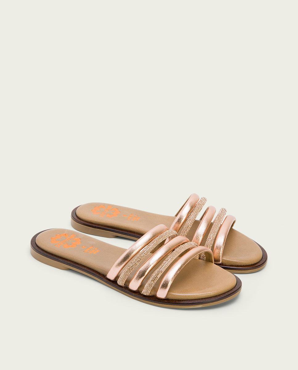 porronet SANDALIA PLANA CON BRILLANTES PIEL ROSE CLEO Rebajas online
