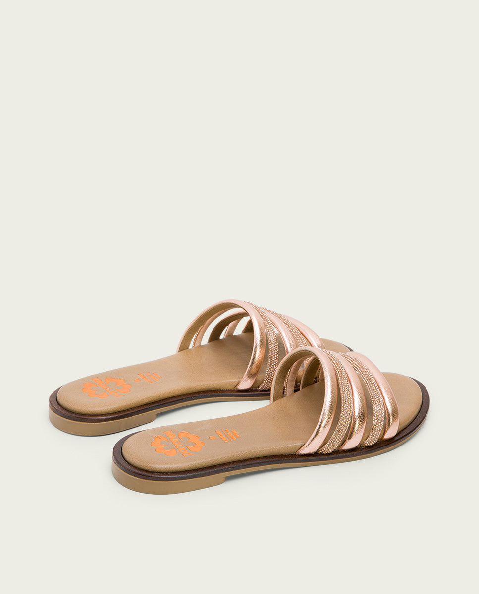 porronet SANDALIA PLANA CON BRILLANTES PIEL ROSE CLEO Rebajas online