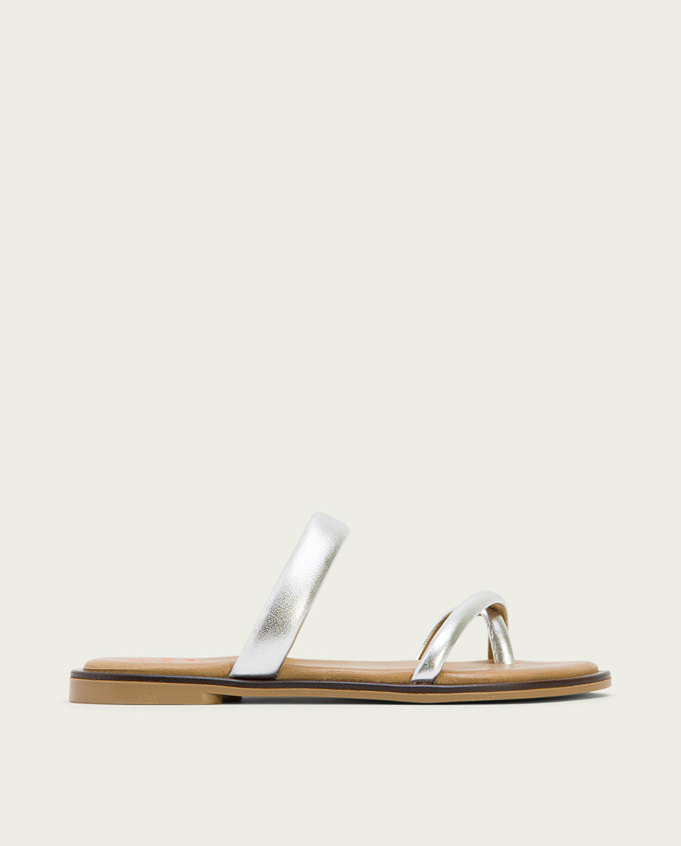porronet SANDALIA ESCLAVA PLANA PIEL PLATA CARLY Rebajas top