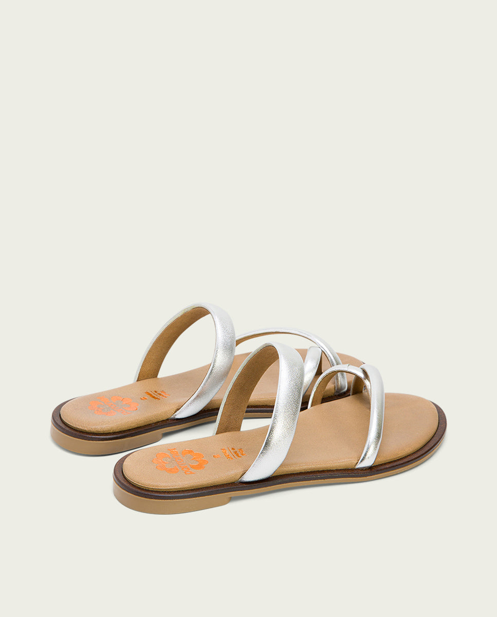 porronet SANDALIA ESCLAVA PLANA PIEL PLATA CARLY Rebajas top