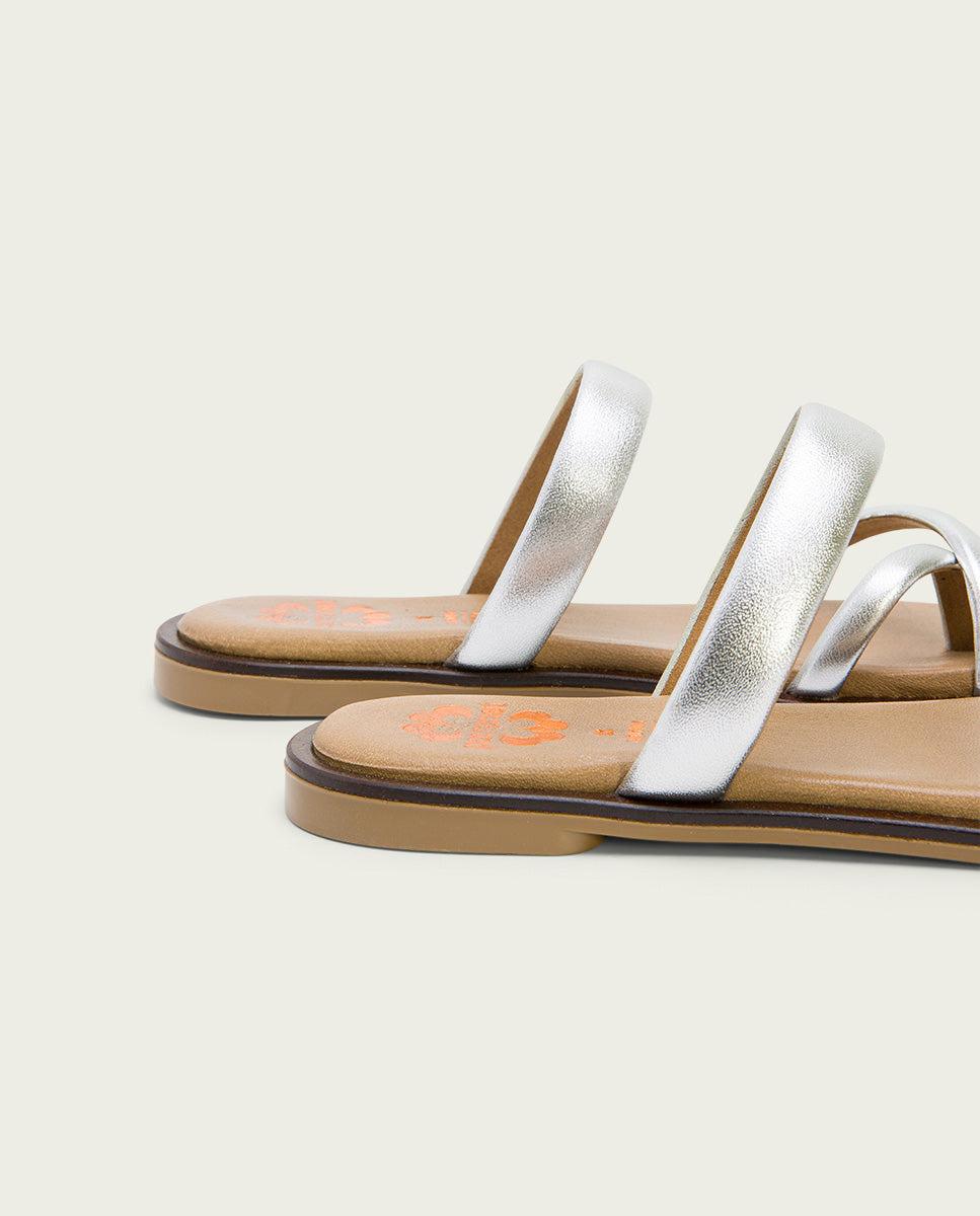porronet SANDALIA ESCLAVA PLANA PIEL PLATA CARLY Rebajas top