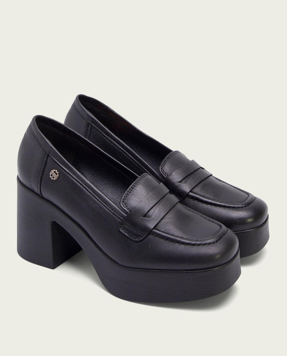 porronet MOCASINES DE TACÓN EN PIEL NEGRA LAIA En oferta