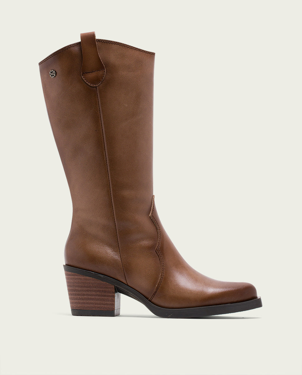 porronet BOTAS COWBOY DE PIEL TAUPE CON CREMALLERA HELGA Rebajas de fin de temporada