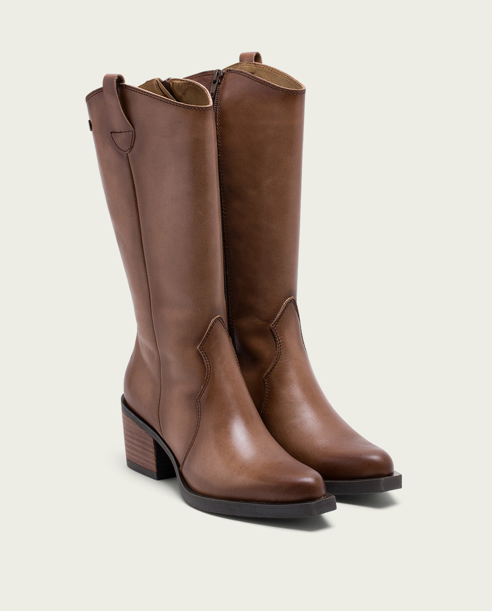 porronet BOTAS COWBOY DE PIEL TAUPE CON CREMALLERA HELGA Rebajas de fin de temporada