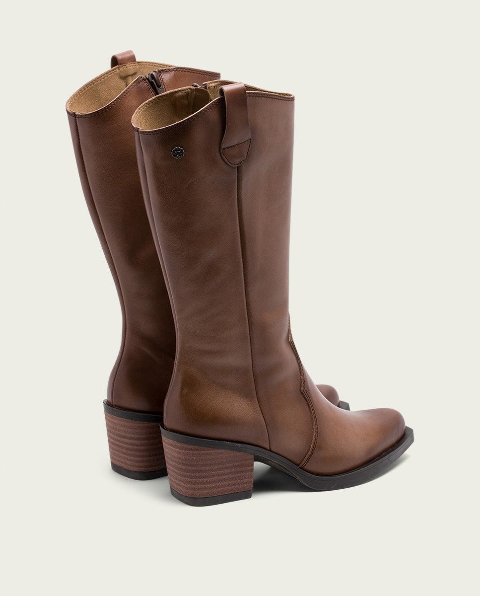 porronet BOTAS COWBOY DE PIEL TAUPE CON CREMALLERA HELGA Rebajas de fin de temporada
