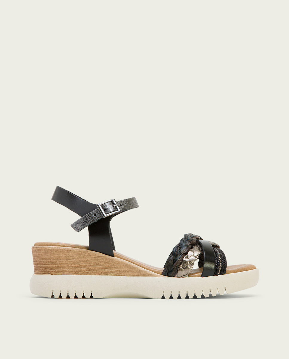 porronet SANDALIA CUÑA PIEL NEGRO PLOMO ELENA Outlet