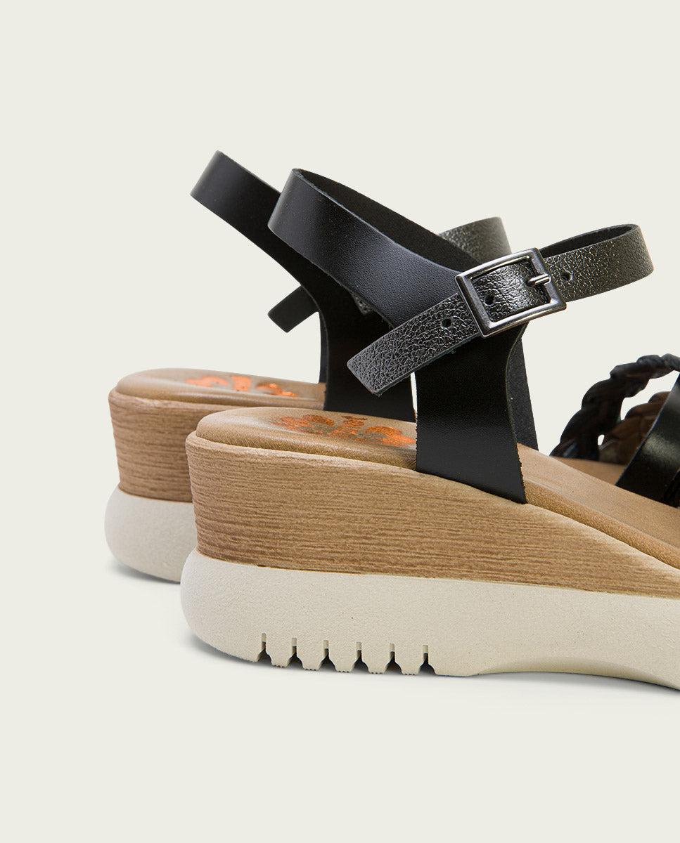 porronet SANDALIA CUÑA PIEL NEGRO PLOMO ELENA Outlet