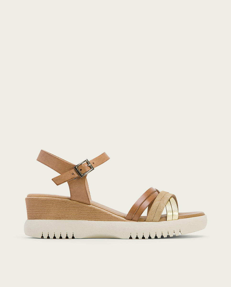 porronet SANDALIA CUÑA PIEL TAUPE PLATINO ELA En oferta
